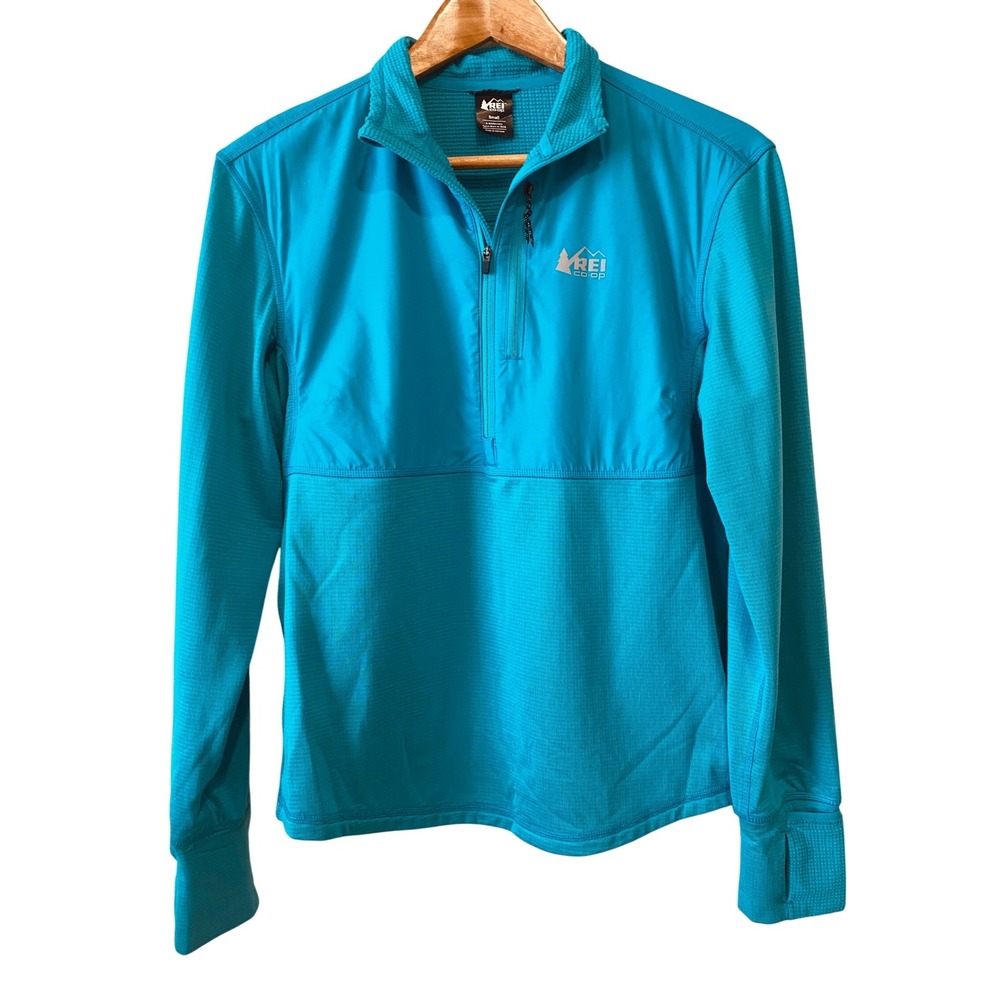 REI Co-op Womens Quarter Zip Pullover Small Blue Hybrid Grid Fleece Activewear